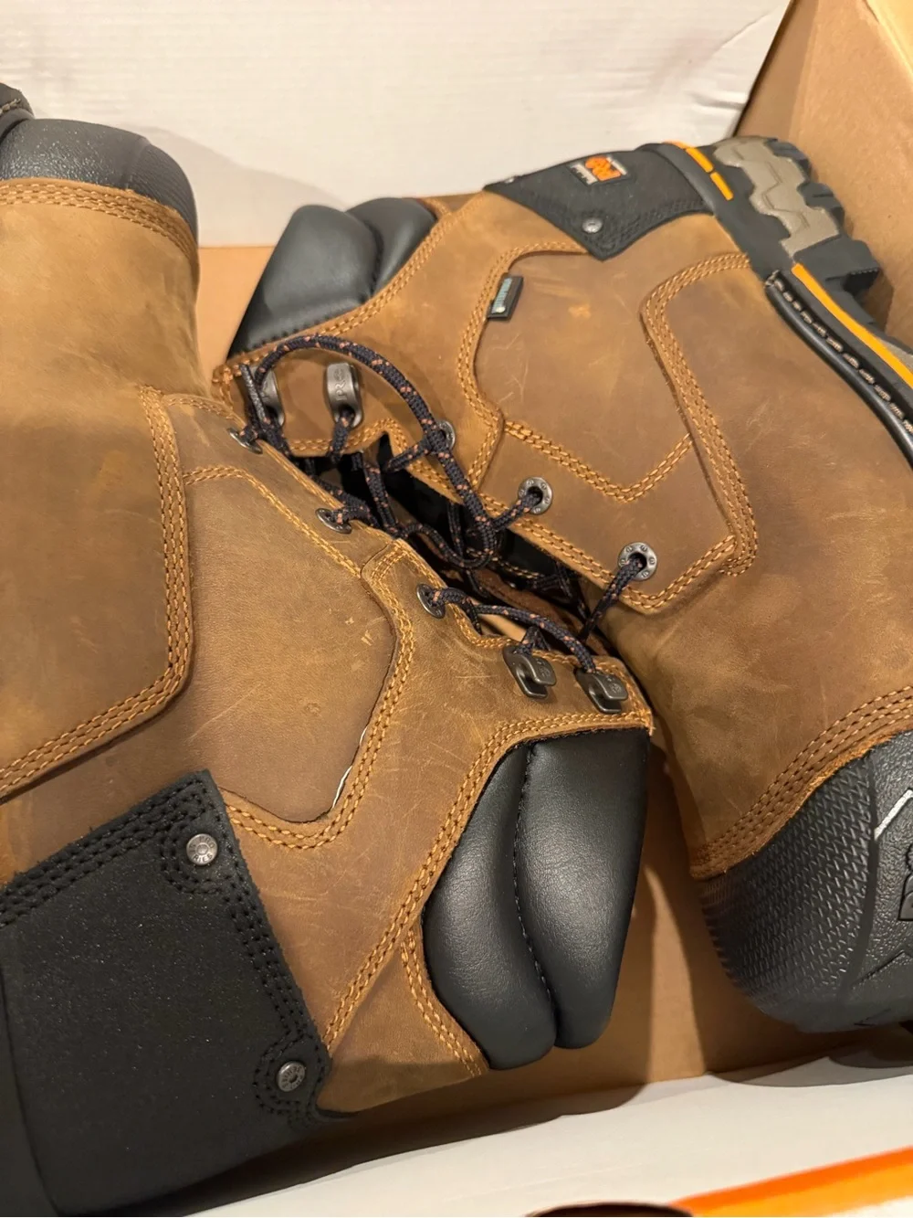 Timberland Brown and Black Work Boots with Orange Accent